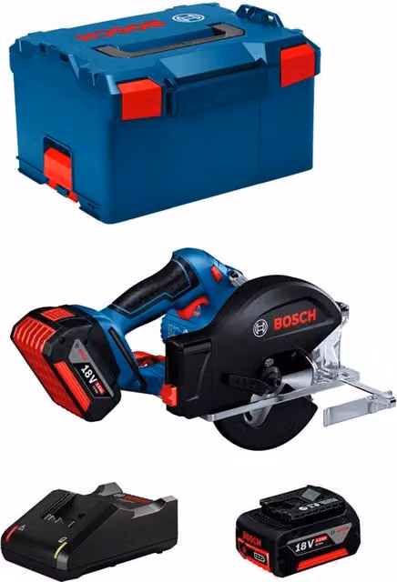 Sega Circolare Bosch GKM 18V-50 con 2 Batterie da 5,0 Ah, Caricabatterie GAL18V-40 e L-Boxx 238 – 1