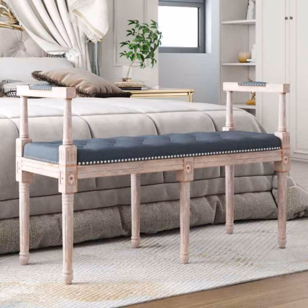 Panca vidaXL in velluto grigio scuro con braccioli e struttura in legno L/P/H: 110 x 40 x 70 cm
