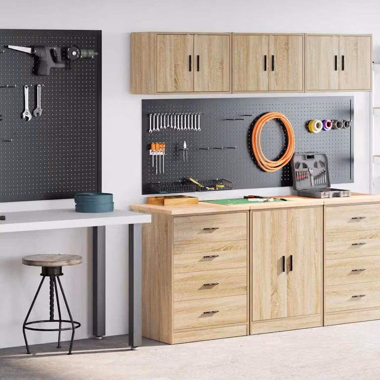 Set di 2 armadi da garage vidaXL in legno multistrato color rovere sonoma per uso interno o giardino