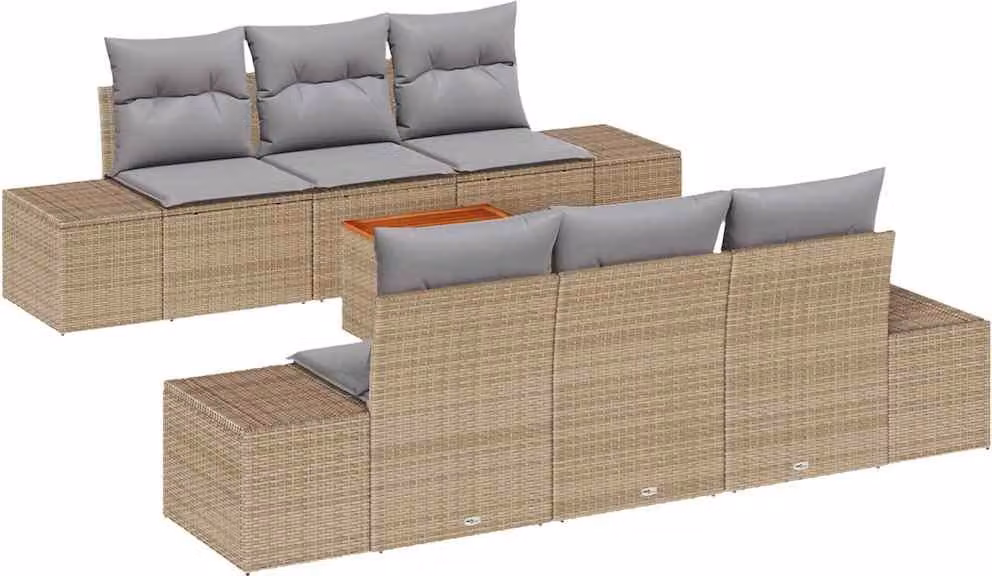 Set Divano da Giardino 7 pcs Beige e Grigio Chiaro polyrattan