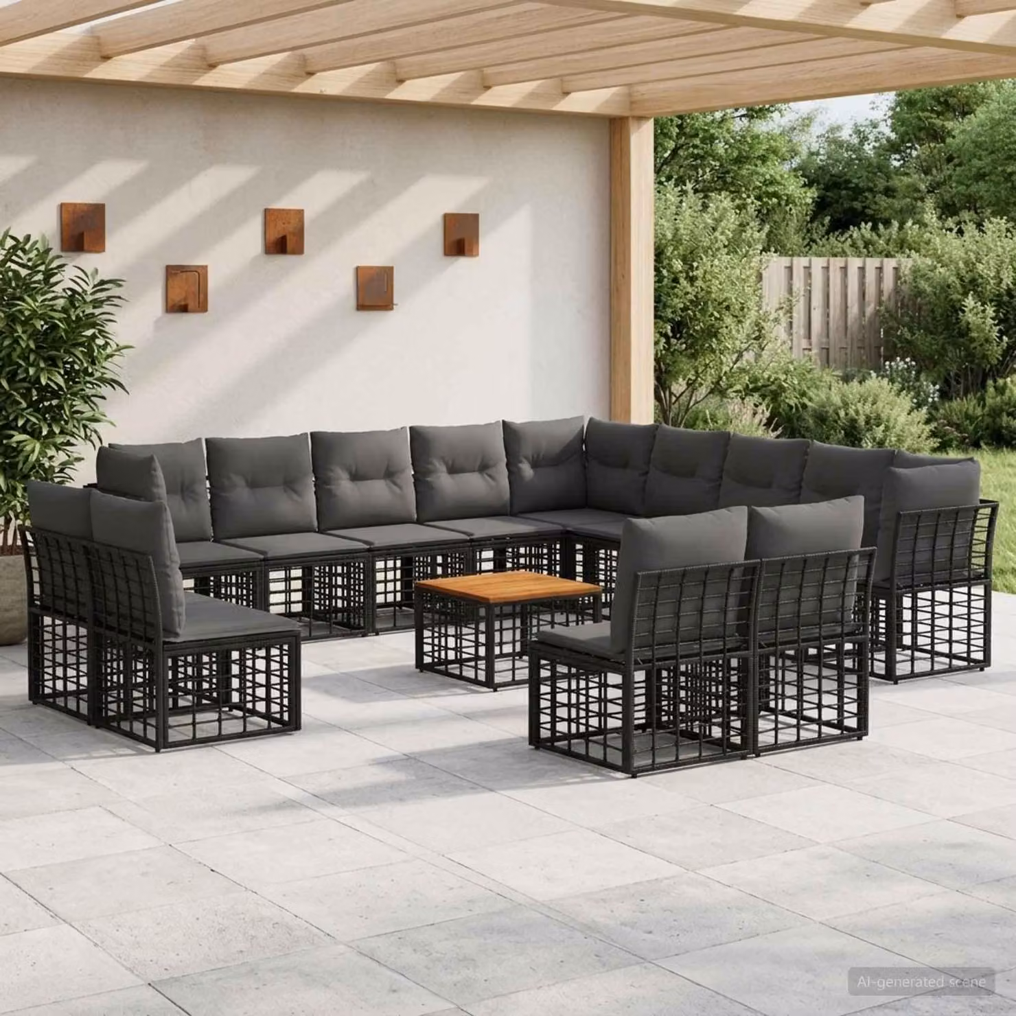 Maison Exclusive - Set da esterno per divano, 14 pezzi, colore nero e grigio scuro, realizzato in poliestere