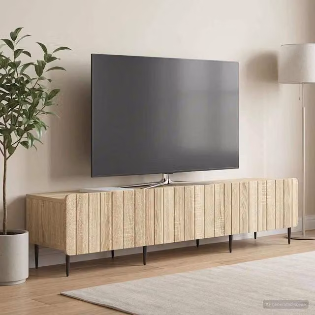 Mobile TV moderno vidaXL in legno e metallo color marrone, L: 147 cm, P: 34,5 cm, H: 32 cm