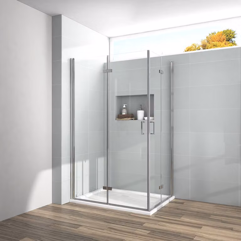 Cabina doccia EMKE 75x120x195 cm Porta pieghevole Porta per nicchia Porta pieghevole per nicchia Pannello doccia Doccia Porta a battente Parete doccia Vetro trasparente 6 mm Vetro di sicurezza ESG con rivestimento nano su entrambi i lati