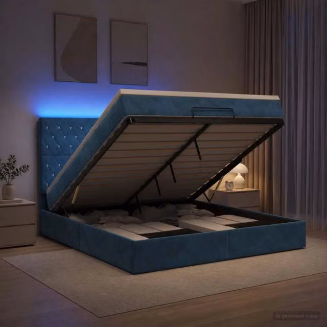 Letto Ottomano con Materasso e LED vidaXL Blu, L/P/H: 180 x 200 x 88 cm