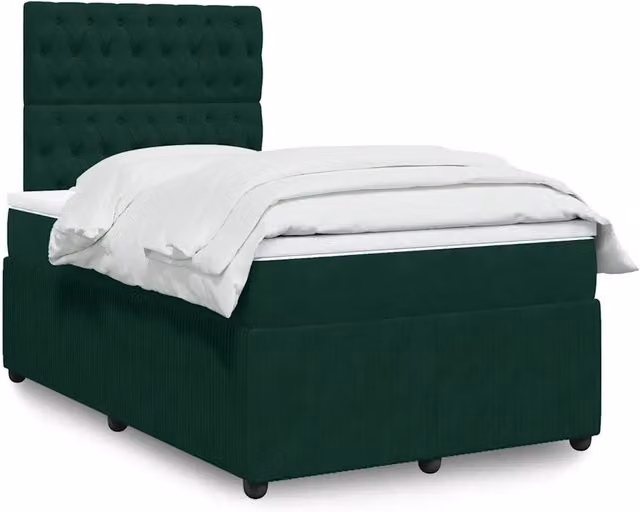 Letto con Giroletto a Molle e Materasso Ibrido vidaXL in Velluto Verde Scuro e Bianco L/P: 120 x 200 cm – 1