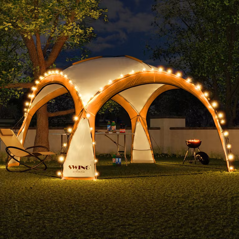 Padiglione per eventi a LED XXL DomeShelter 450cm giardino incl. pannello solare tenda da giardino di design tenda da campeggio per feste con illuminazione - arancione