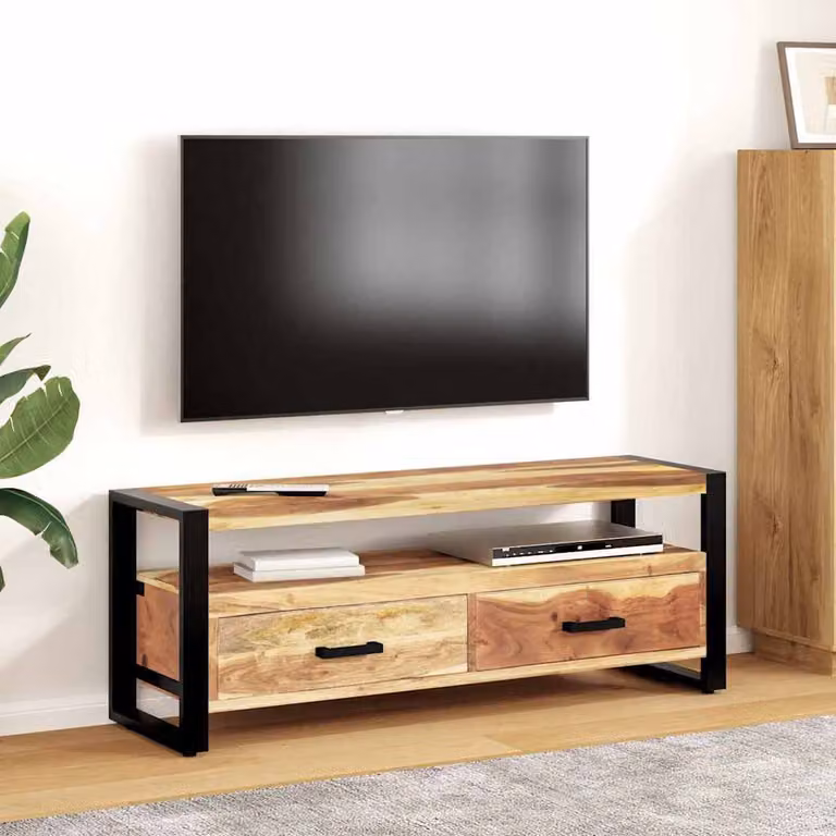 vidaXL Mobile Porta TV in Legno di Acacia e Gomma Marrone con Stile Vintage L: 120 cm, P: 35 cm, H: 45 cm