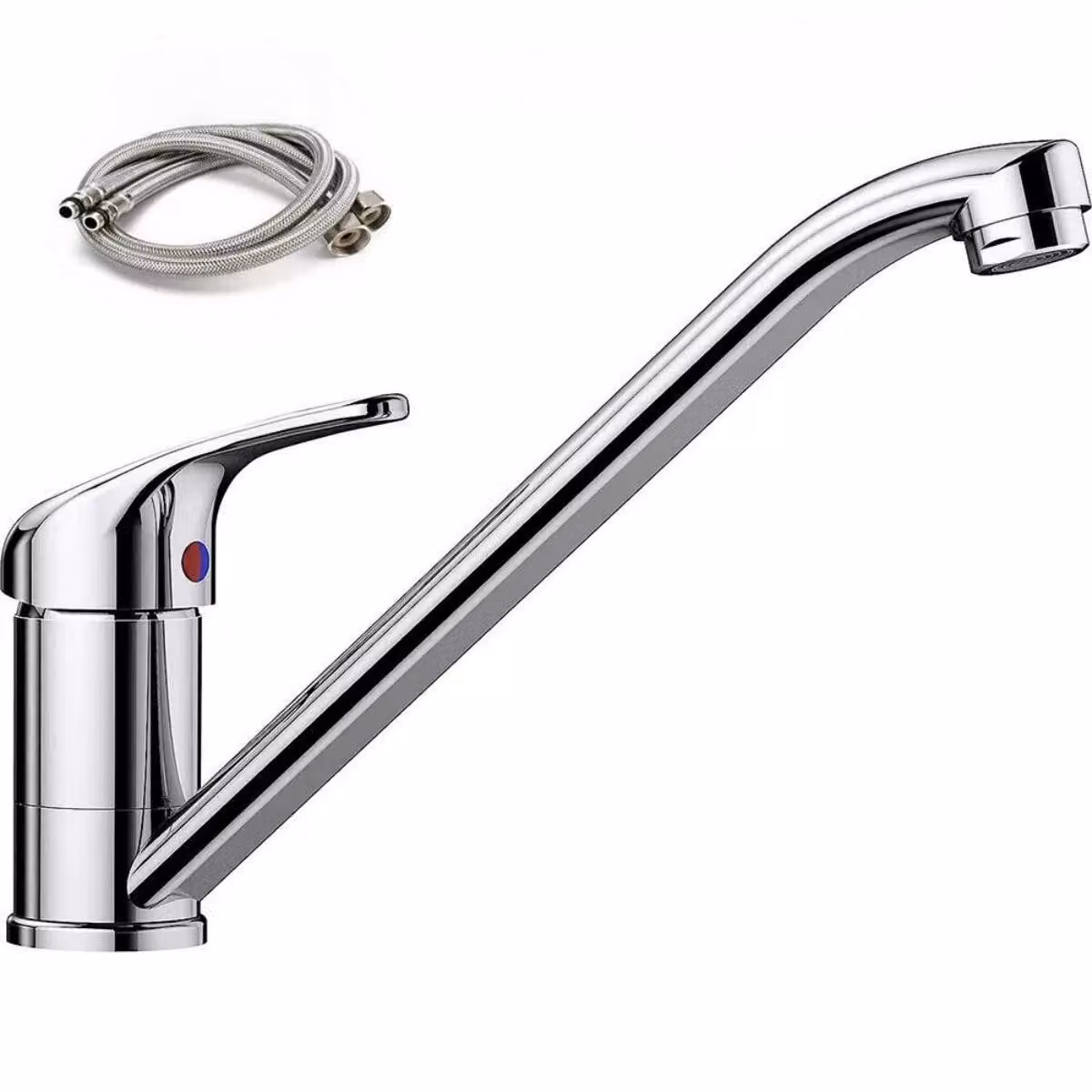 Rubinetto da cucina in acciaio inossidabile AIORBER, miscelatore monocomando per lavabo, orientabile a 360°, rubinetto per lavello, con aeratore, tubi di collegamento inclusi