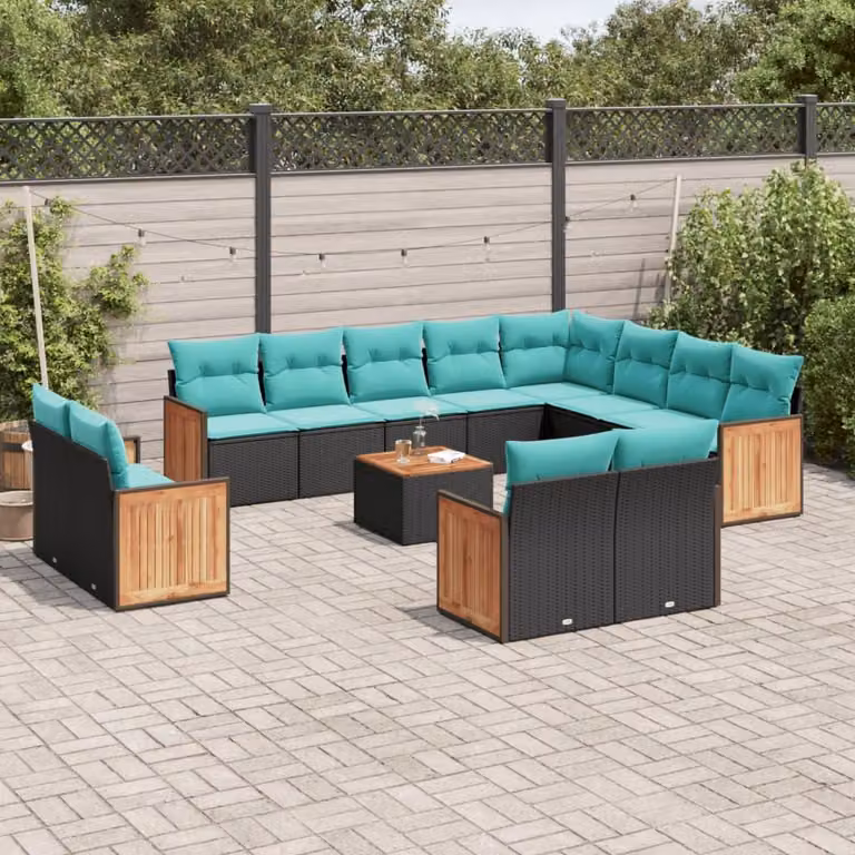 Maison Exclusive - Set da giardino 13 pezzi con cuscini, polyrattan nero