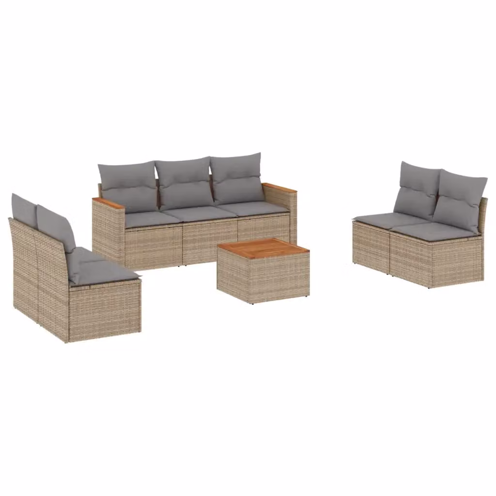 vidaXL Set Divano da Giardino 8 pz in Polyrattan con Cuscini Beige e Grigio per Terrazza e Giardino – 2