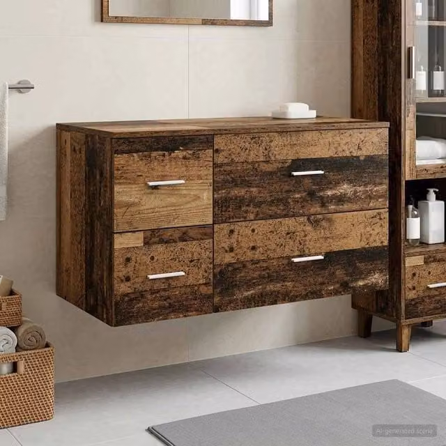 Set di mobili da bagno moderno vidaXL in legno marrone composto da mobile lavabo e pensile a parete L/P/H: 62.5 x 44.5 x 50.0 cm