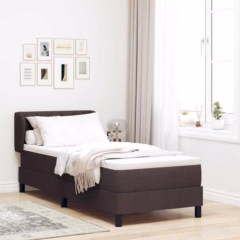 Maison Exclusive - Letto boxspring con testiera, marrone scuro, 80 x 200 cm, tessuto