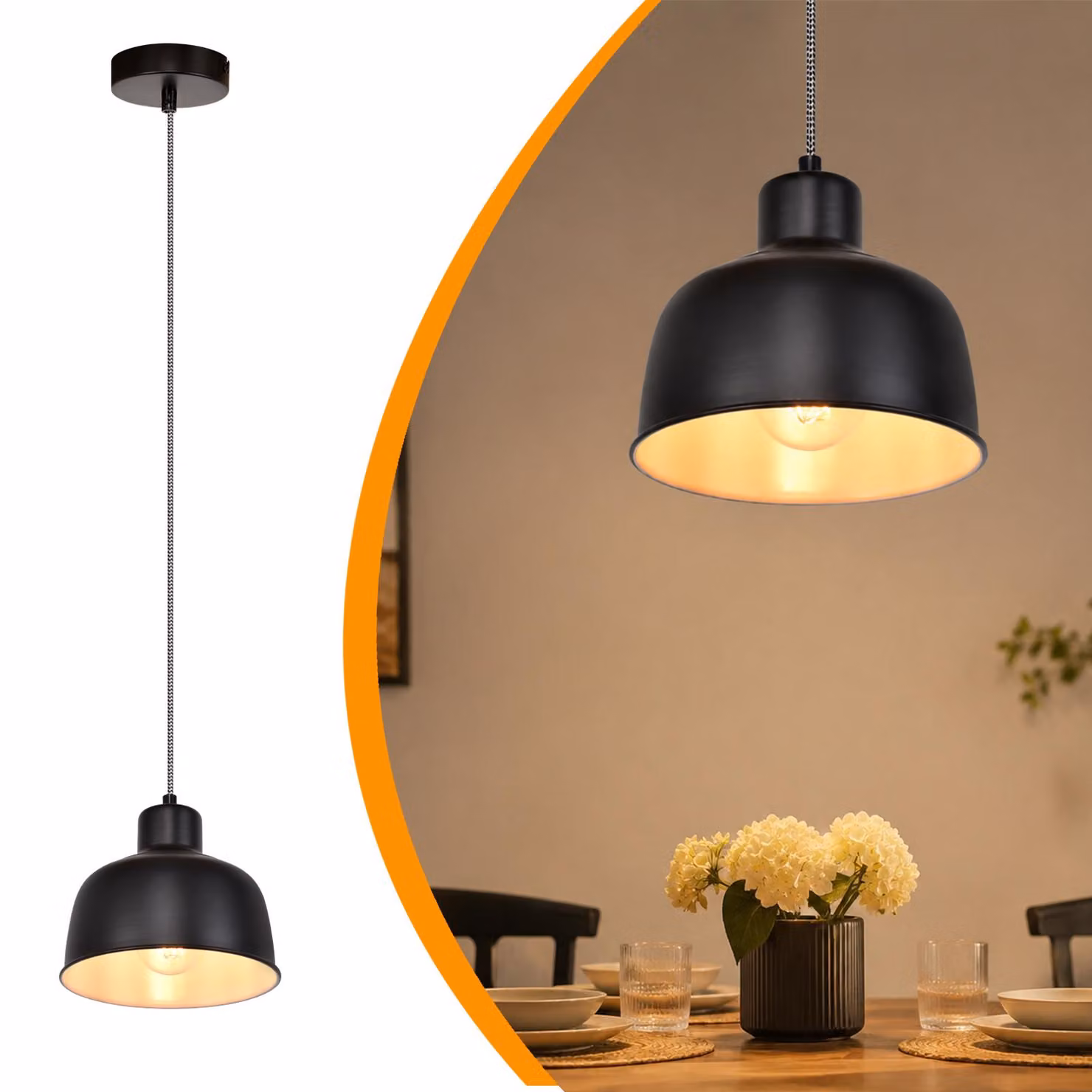 ZMH lampada a sospensione 1 luce nera lampada a sospensione tavolo da pranzo luce a sospensione vintage industriale retrò E27 lampada a sospensione in metallo per sala da pranzo cucina soggiorno ristorante camera da letto