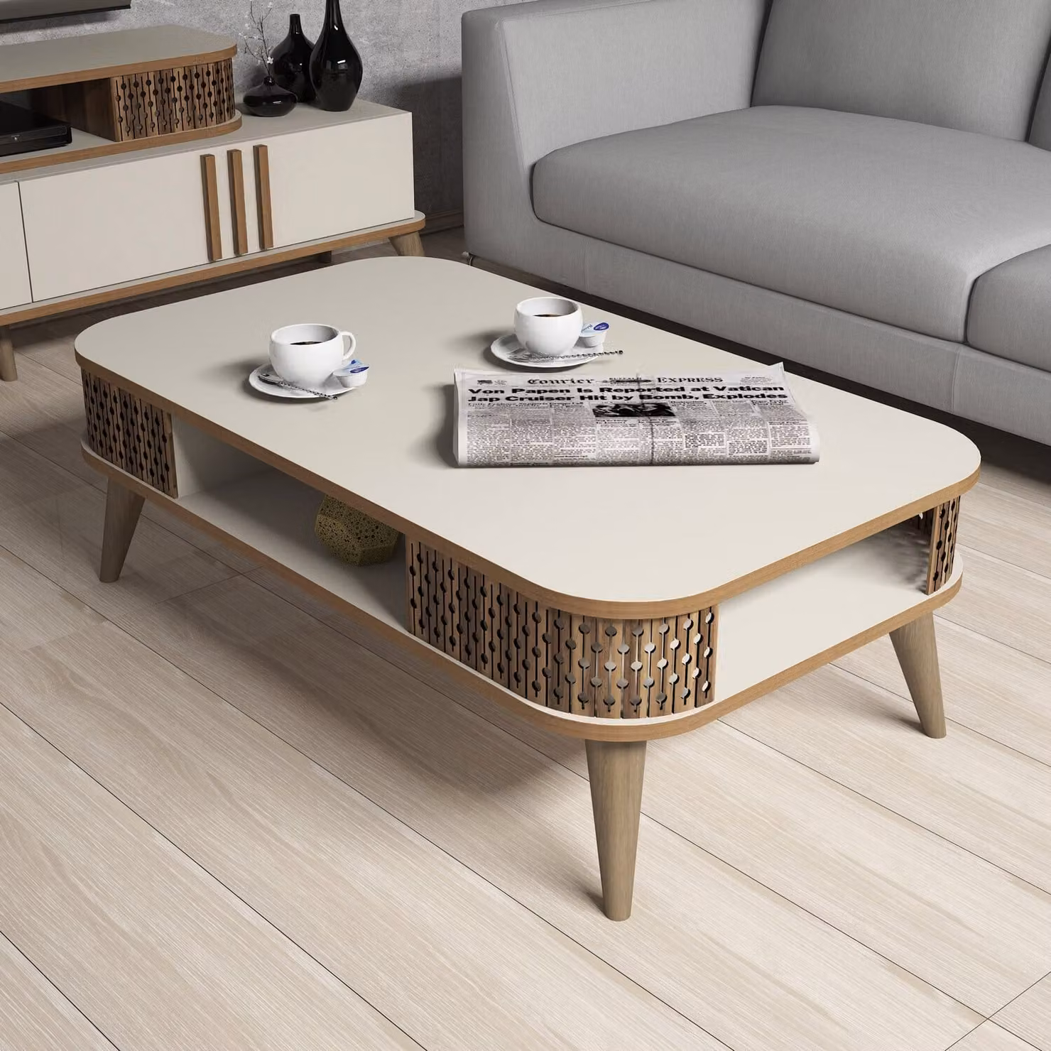 Skye Decor, Settembre - Crema, Tavolini da salotto, Crema, 105 x 34,6 x 60 cm