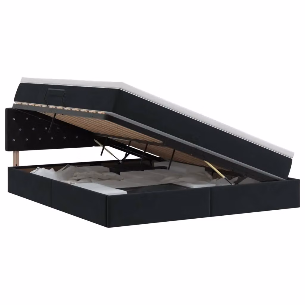 Letto con Contenitore vidaXL in Velluto Nero con Testiera, L/P/H: 160 x 200 x 88 cm – 2