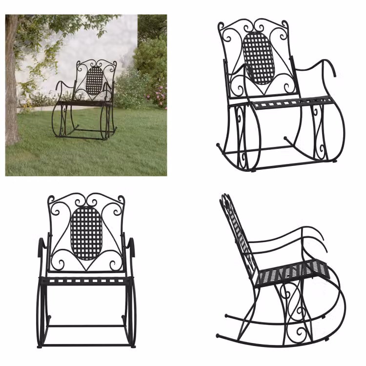 vidaXL Sedia a dondolo 84 cm in acciaio nero - Sedia a dondolo - Sedie a dondolo - Poltrona a dondolo - Panca a dondolo