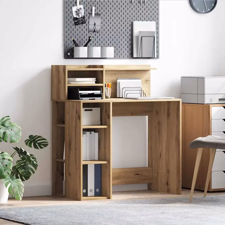 Scrivania moderna vidaXL in legno ingegnerizzato color rovere, L: 101,5 cm, P: 48 cm, H: 75 cm