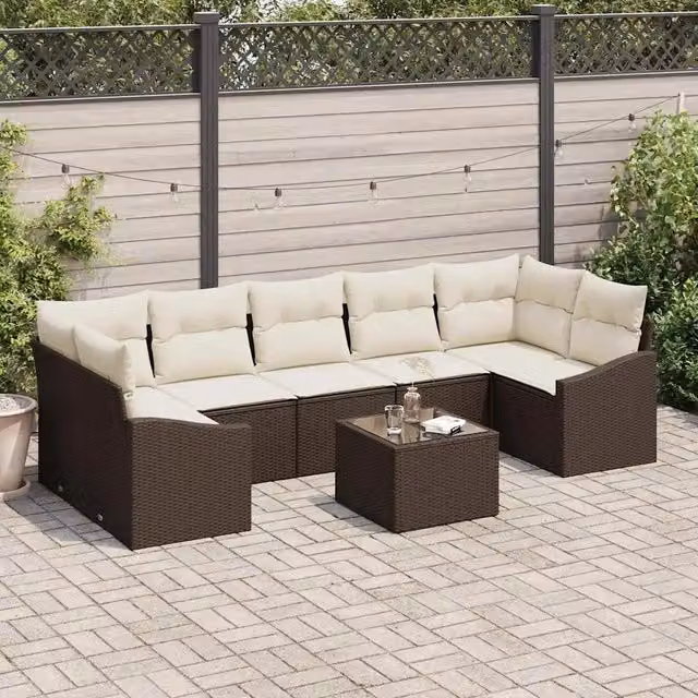 Set di divani Marrone e Crema 55 x 55 x 37 cm polyrattan 3346638