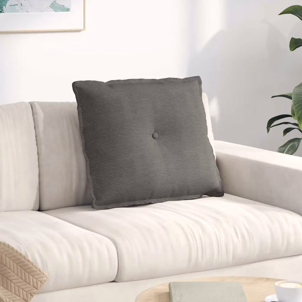 vidaXL Cuscino per Schiena Grigio con Rivestimento in Velluto a Costine in Poliestere L: 60 cm, P: 50 cm, H: 19 cm