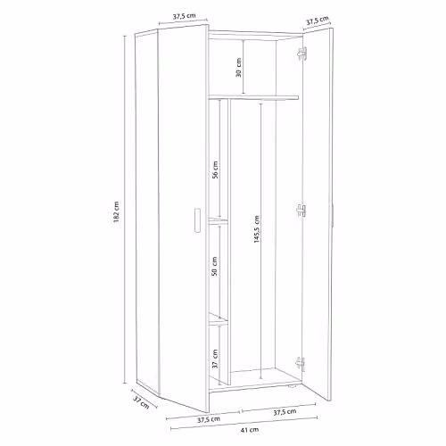 Armadio Alto Multiuso Huelva ARREDITALY con Doppia Anta e 4 Ripiani, Design Moderno, Bianco e Grigio Cemento, L 80 x P 37 x H 182 cm – 2