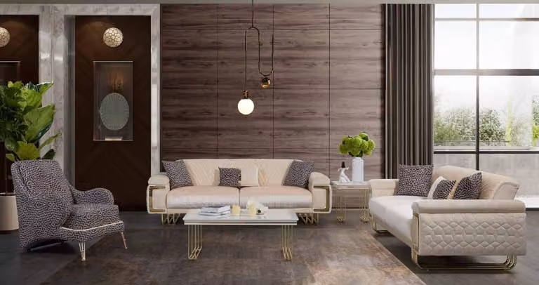 Designer Wohnzimmer Garnitur Luxus Dreisitzer Couchtisch Beistelltisch