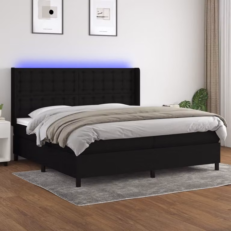 Maison Exclusive - Letto a Molle Materasso e LED Nero 200x200cm in Tessuto