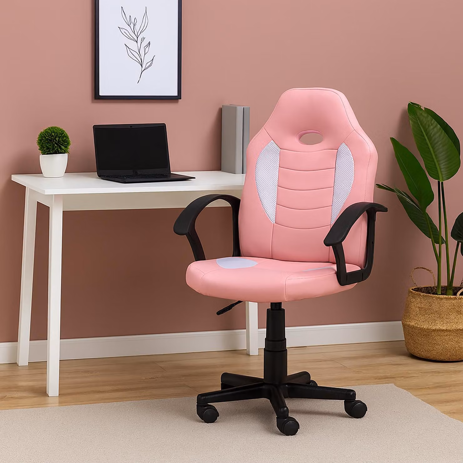 Sedia da scrivania Junior regolabile in altezza, sedia girevole ergonomica rosa