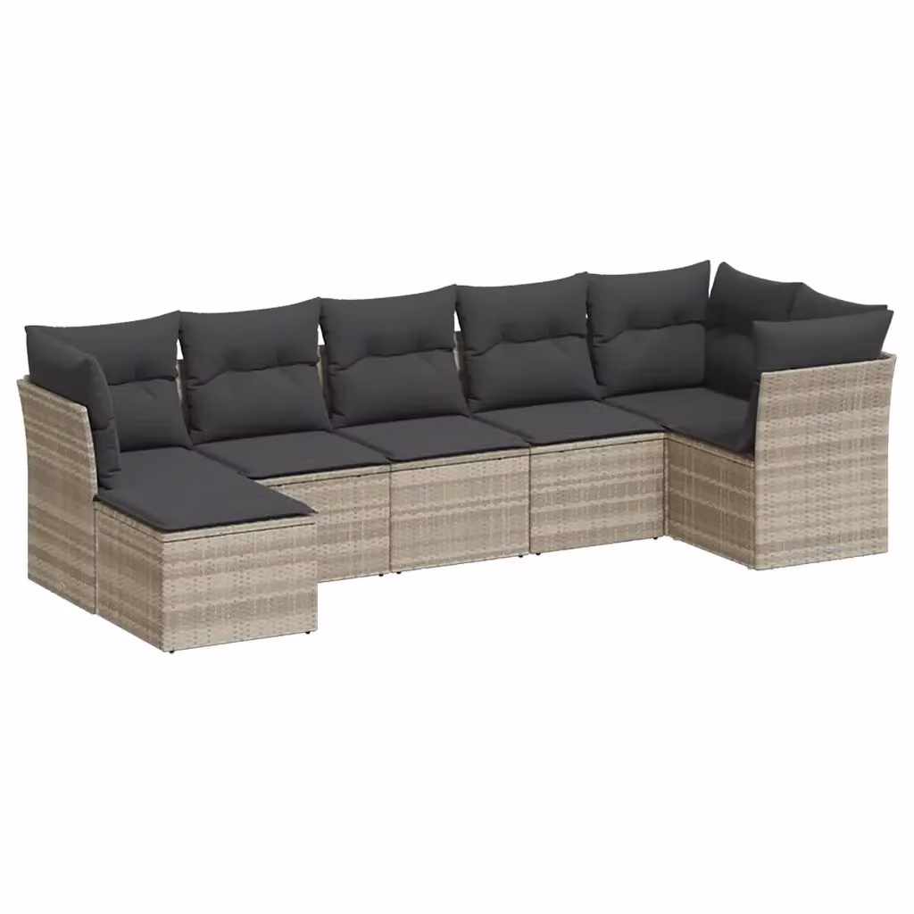 Set di divani da giardino vidaXL in polyrattan grigio con cuscini, componibile a forma di L con elementi angolari e pouf, 7 pezzi – 2