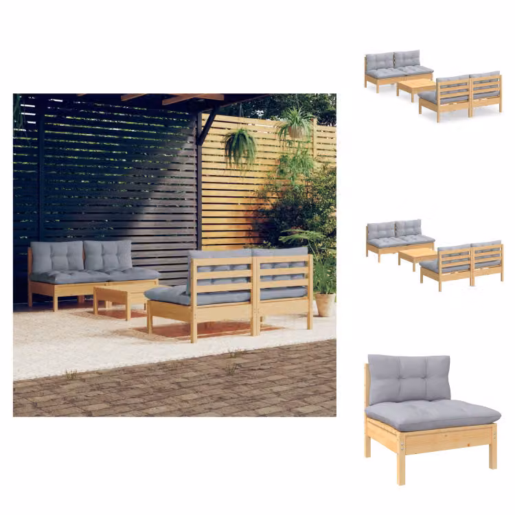 vidaXL Set di 5 pezzi da giardino con cuscini grigi in legno di pino - Set di mobili da giardino