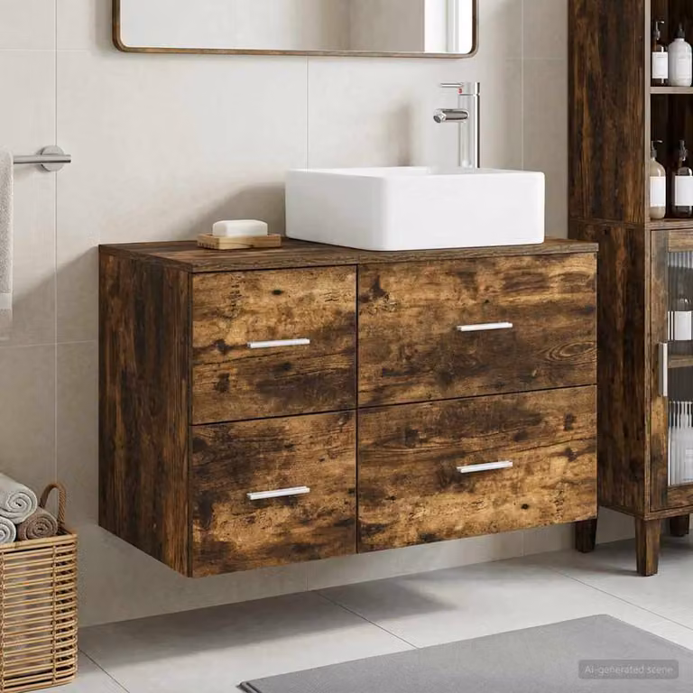 Set di mobili per il bagno vidaXL composto da mobile lavabo e pensile a parete in legno marrone opaco