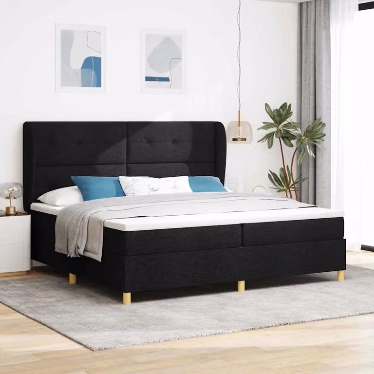 Letto ibrido con testiera vidaXL in tessuto nero L/P: 200 x 200 cm