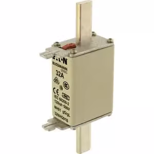 Inserto fusibile Eaton, bassa tensione, 32 A, CA 500 V, 120 kA, NH01, gL/gG, IEC, doppio indicatore di stato, linguetta di azionamento sotto tensione 32NHG01B