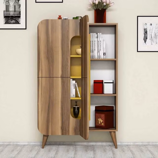 Madia Paularo DMORA con 7 ripiani, colore marrone, L: 93 cm, P: 32 cm, H: 144 cm