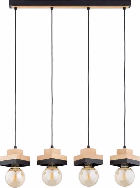 Lampada a sospensione scandinava MIKO Alfa in nero e legno con 4 portalampada E27 dimmabile