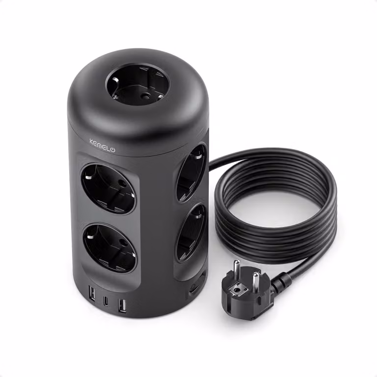 Ciabatta multipresa da 3 metri con interruttore, 9 prese, 3 porte USB, protezione da sovratensione