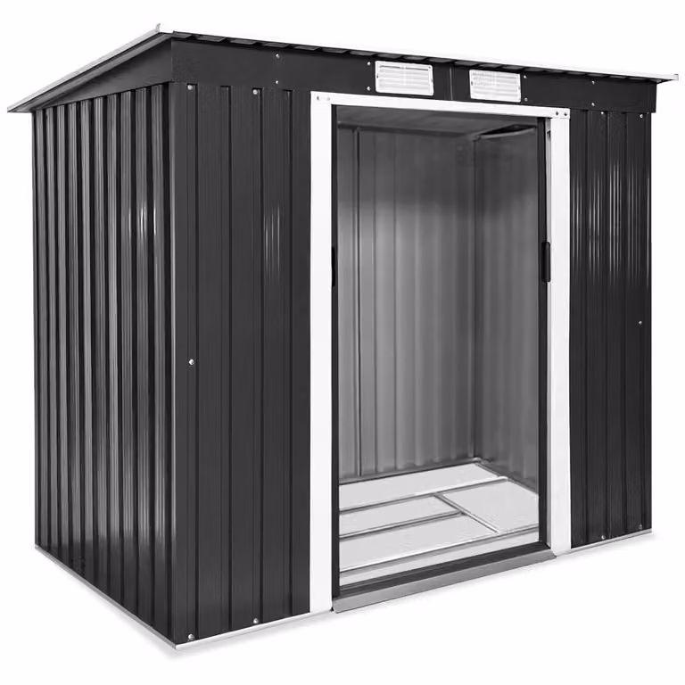 Casetta da giardino TecTake GmbH con tetto inclinato e porta scorrevole, grigio/bianco, H: 213 cm, L: 173 cm, P: 130 cm