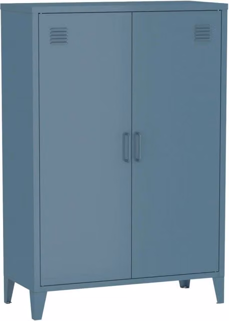 Armadio industriale Sweeek in metallo con 2 ante e ripiani interni, blu grigio, H: 110 cm, L: 75 cm, P: 33 cm