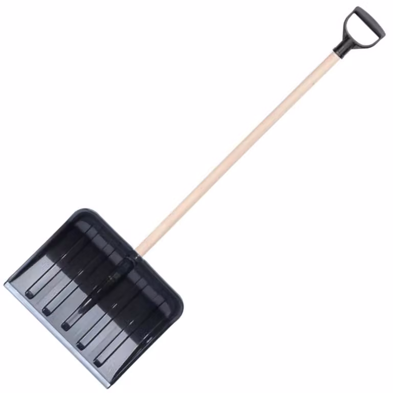 Pala da neve in plastica - Bordo in acciaio - 41 cm - Manico in legno