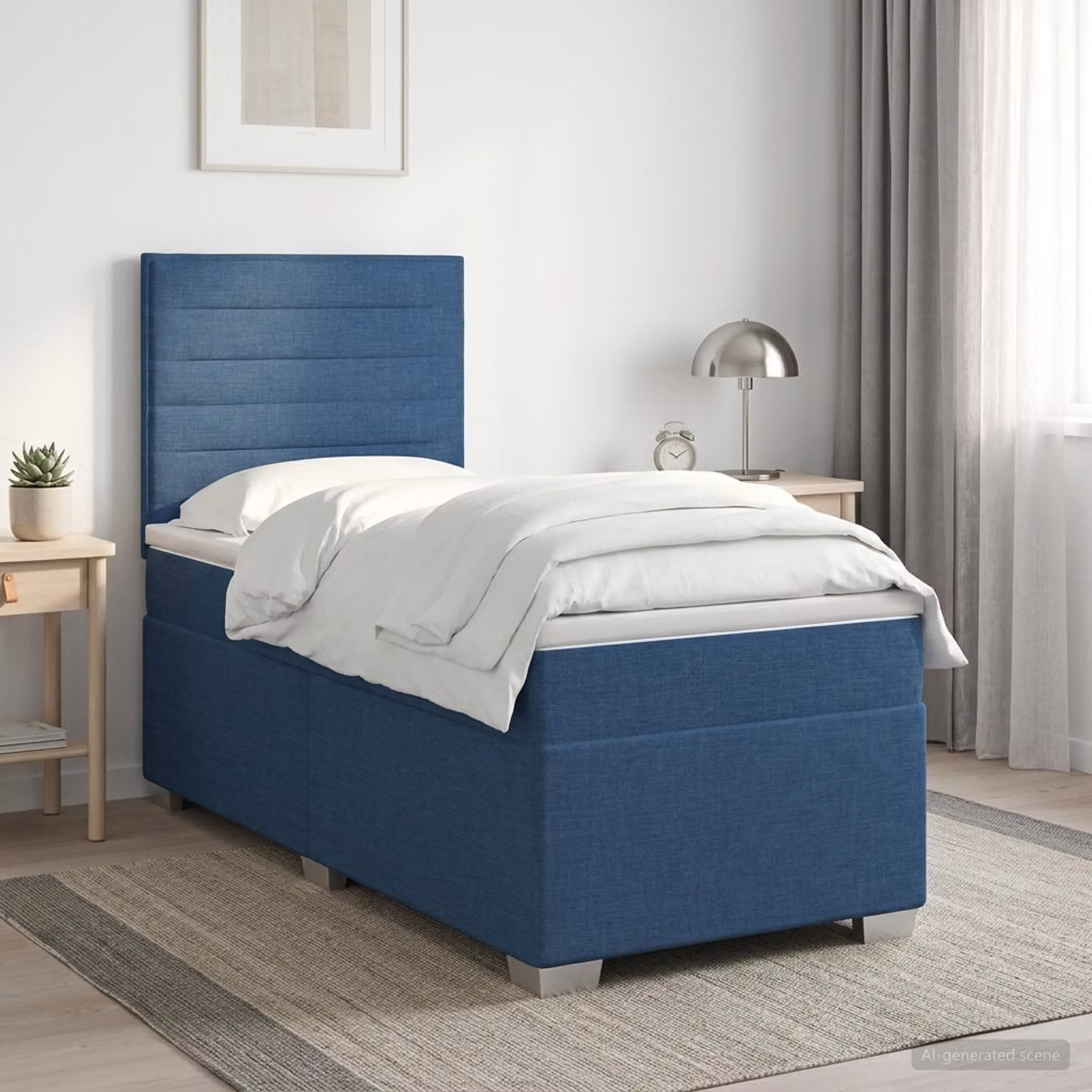 Letto box spring con materasso vidaXL in tessuto blu e bianco, L/P: 190 x 90 cm