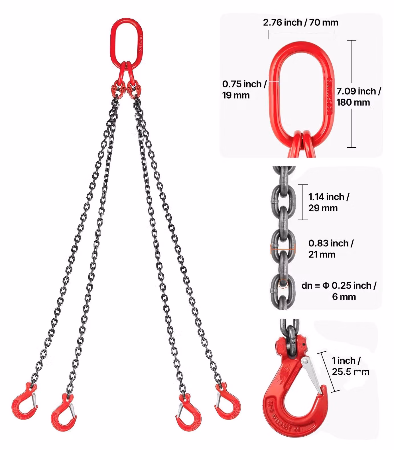 Catena di sollevamento, acciaio legato G80, lunghezza regolabile, 5ft