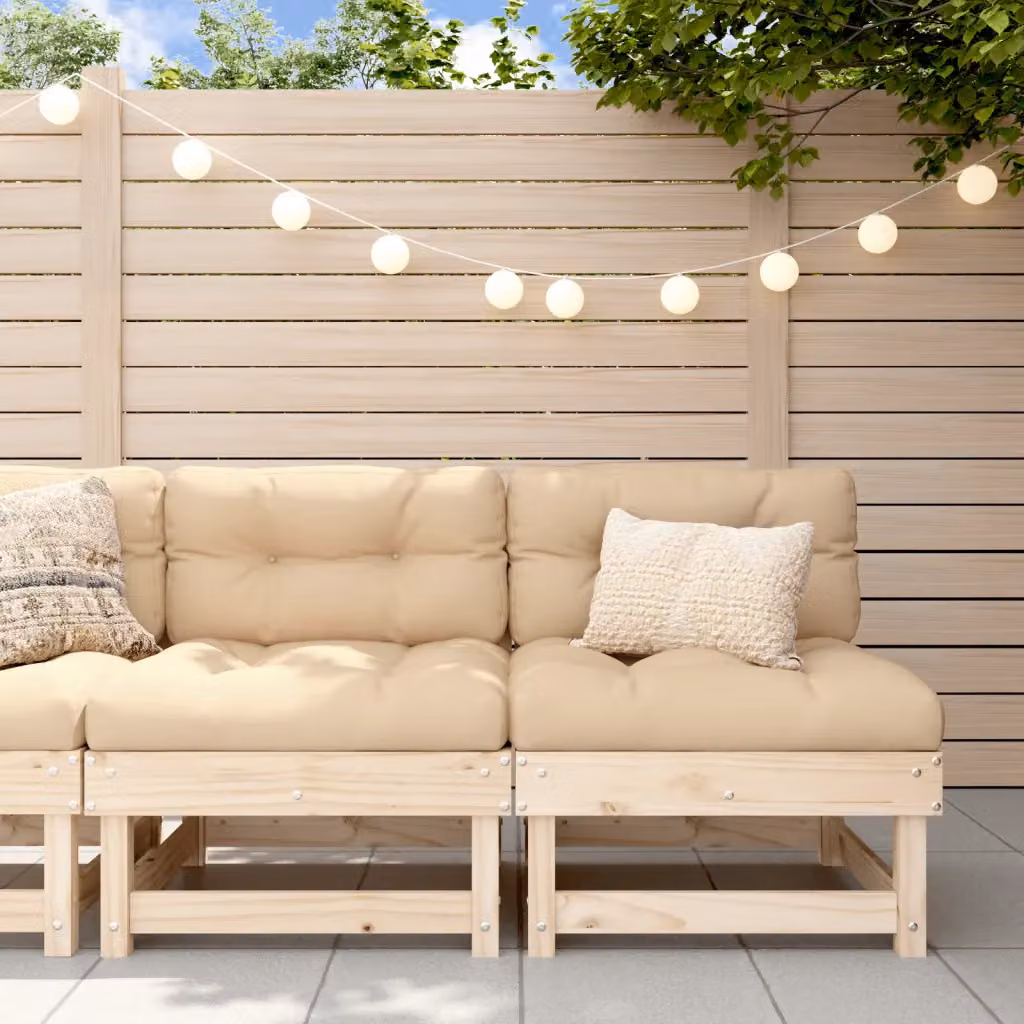Set di 2 divani centrali da giardino vidaXL in legno massello di pino rustico, colore marrone e beige