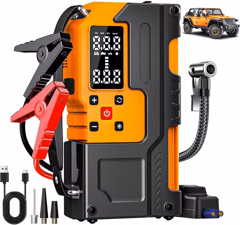 Power bank portatile 6500A da 26800mAh con compressore d'aria da 150 PSI