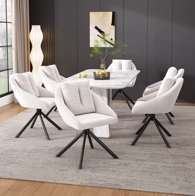 Set di 4 sedie girevoli in velluto beige con rotazione a 360°