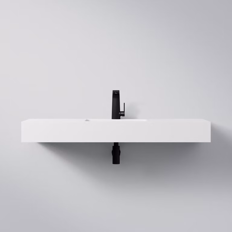 Steinberg Série 444 lavabo mural, 1 trou pour robinet, sans trop-plein, SOLIDSurface, 1200x400x130mm, blanc mat, 4447040W, 4447040W