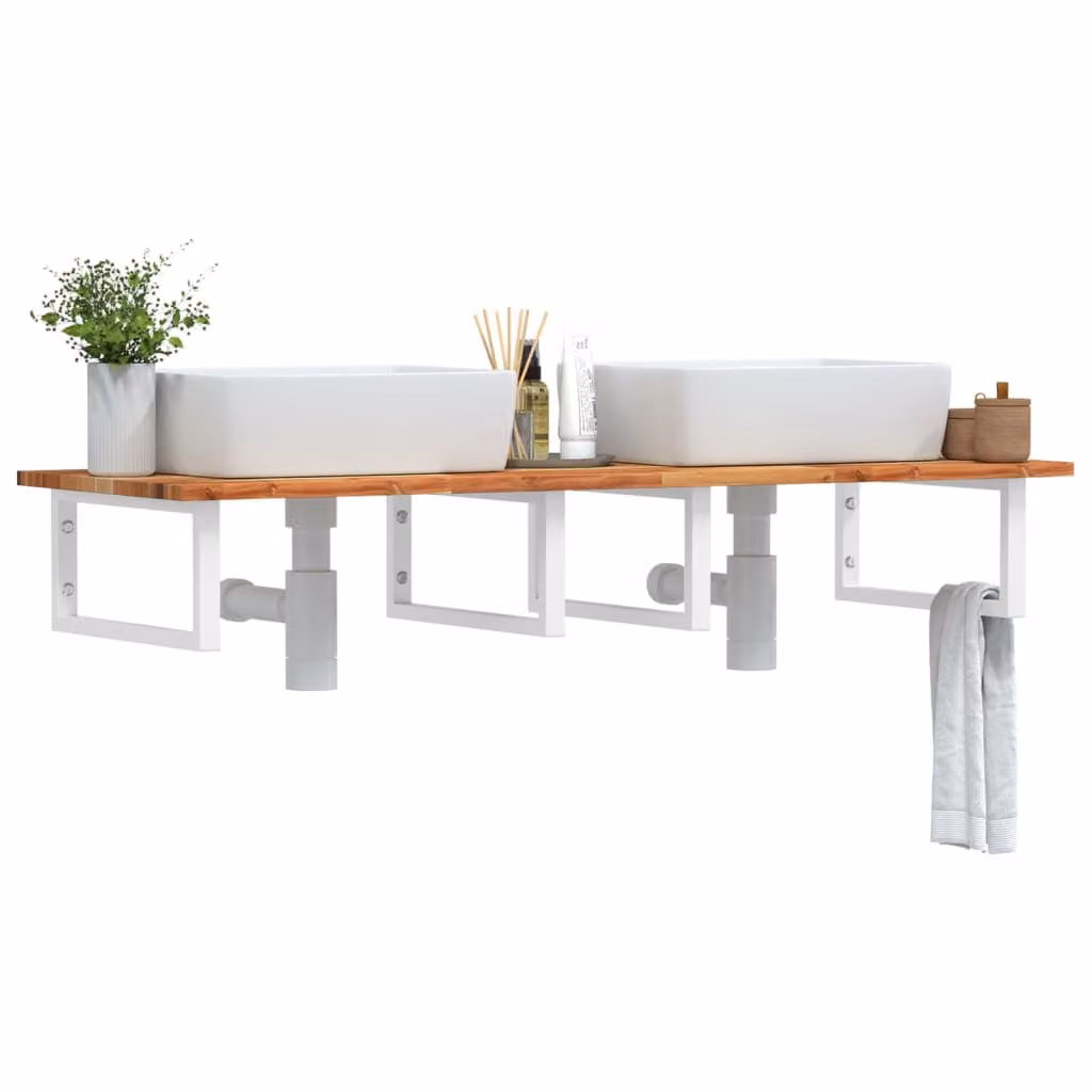 vidaXL Ripiano a Parete per Lavabo in Acciaio e Legno di Acacia Olio, Marrone e Bianco