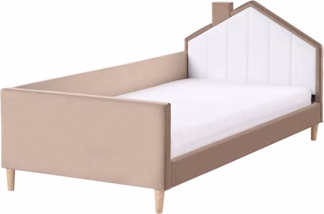 Letto singolo in velluto marrone con base a doghe 90 x 200 cm Camera Moderna Tradizionale