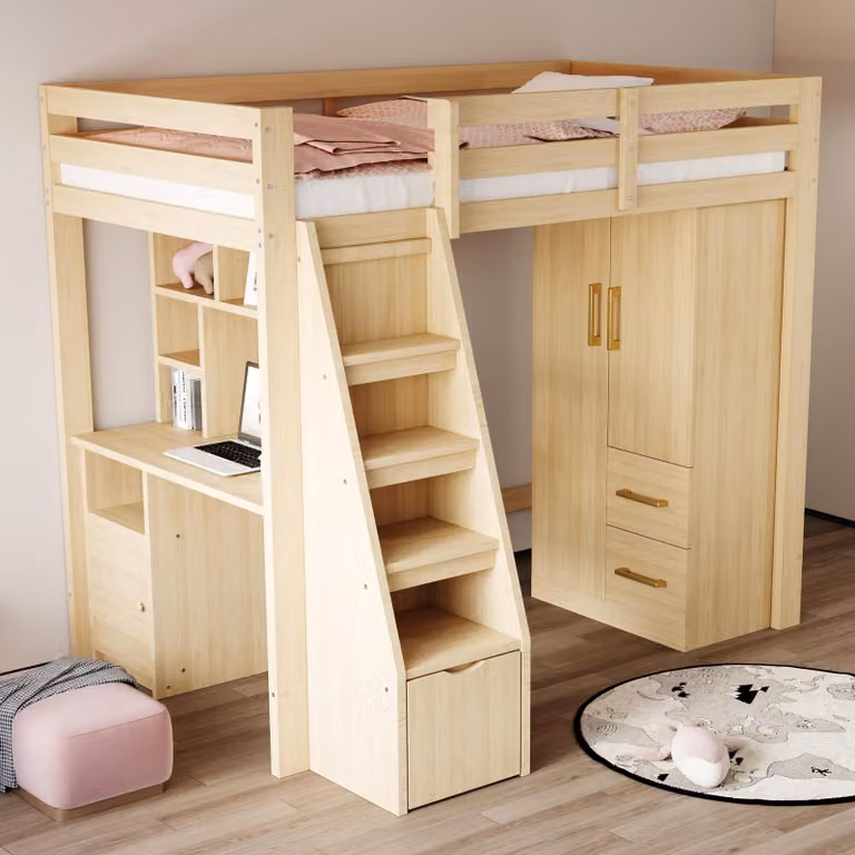 okwish Armadio da camera con cassetti e vani portaoggetti, Armadio a due ante, Armadio separato, Colore legno