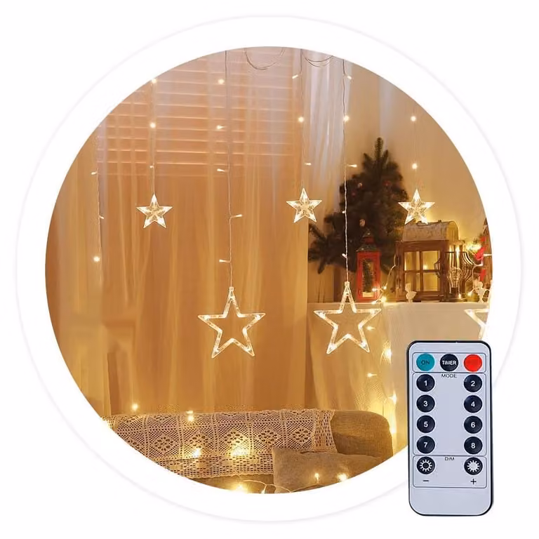 Tenda luminosa a forma di stella, LED, 3,5 metri, 8 funzioni, luce bianco caldo, grado di protezione IP44