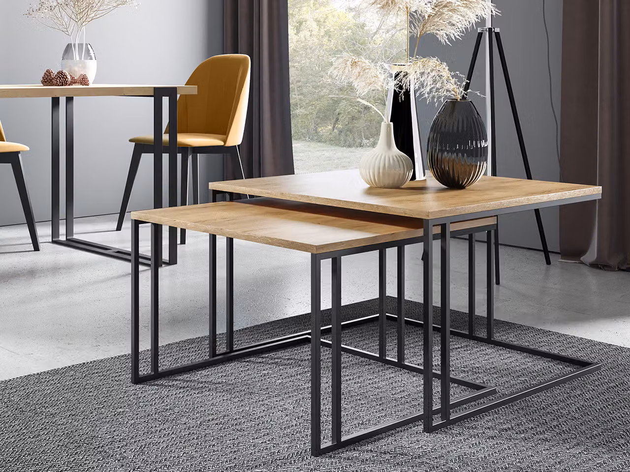 Set di 2 tavolini da caffè PTYSIA - rovere nero / oro kraft