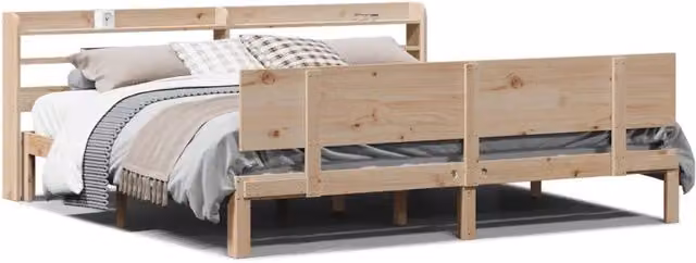 Letto matrimoniale | Letto per adulti | Giroletto con Testiera 200x200 cm in Legno Massello di Pino